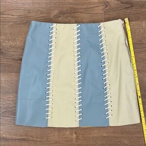 Miami Blue and Cream Vegan Leather Mini Skirt Size Small